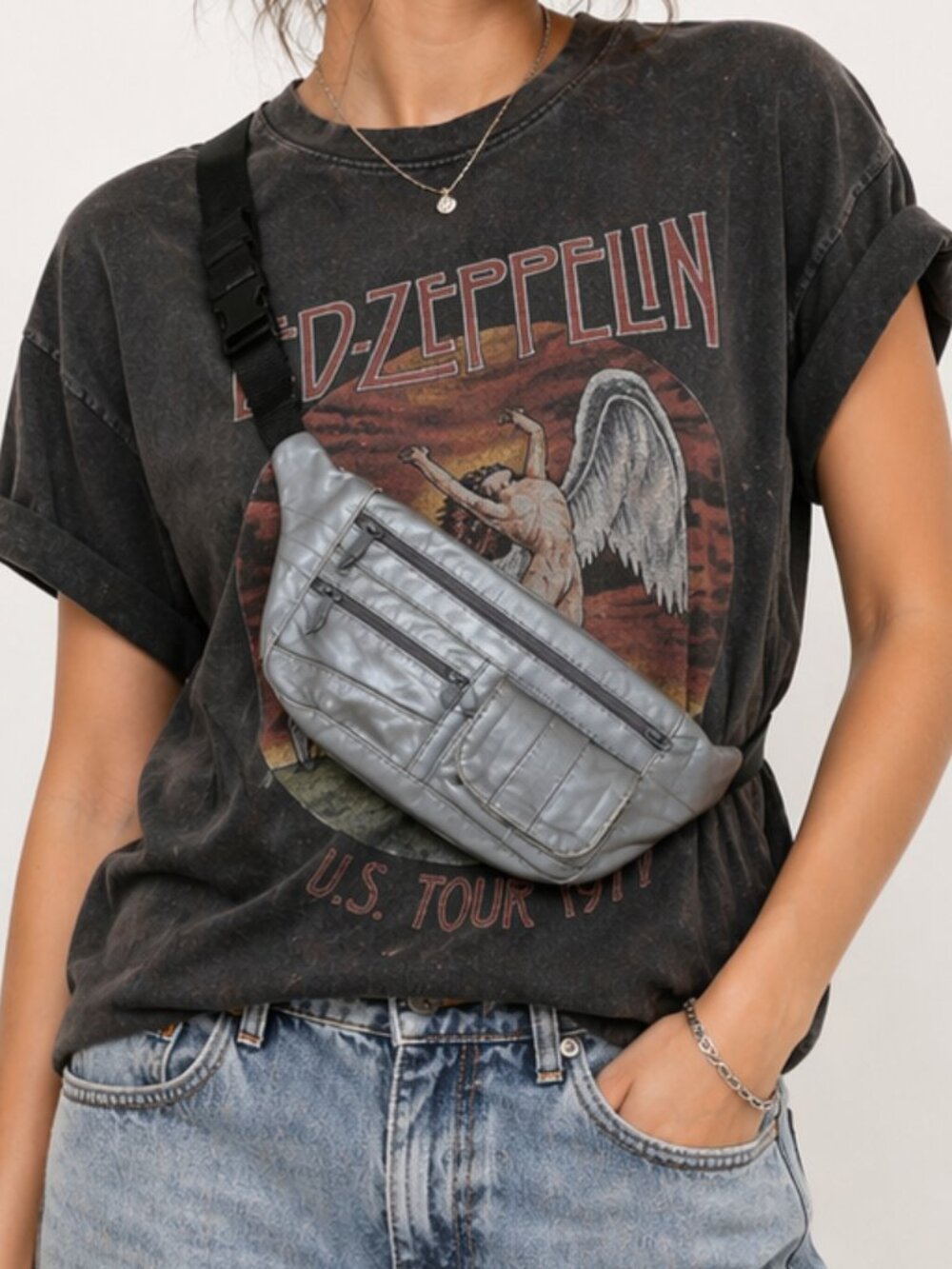 B Blumenthal Vintage Grey Leather Fanny Pack Belt Bag